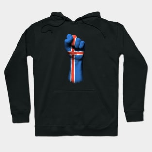 Flag of Iceland on a Raised Clenched Fist Hoodie